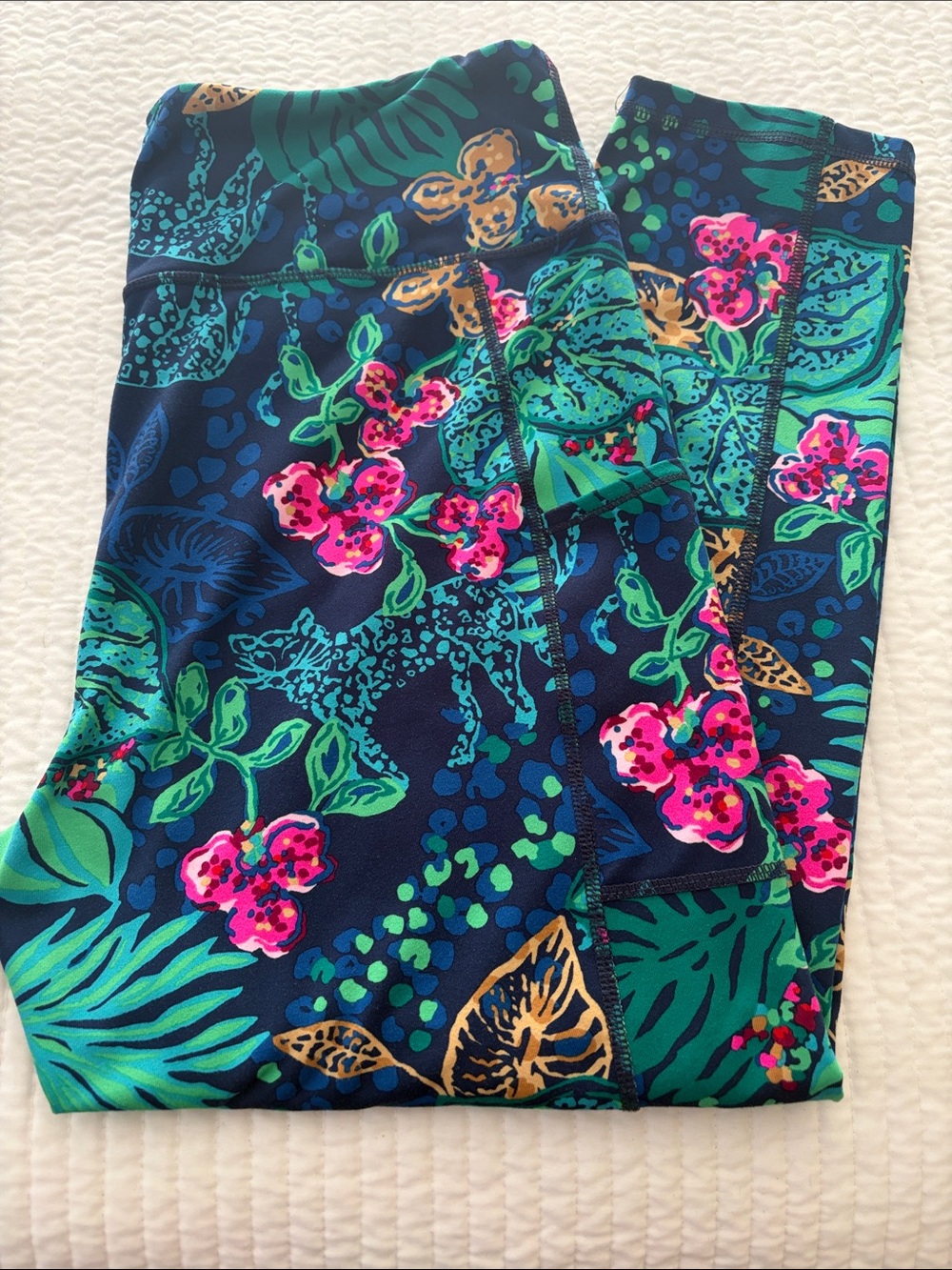 Lilly Pulitzer Navy Leggings with Pink & Green Floral Print